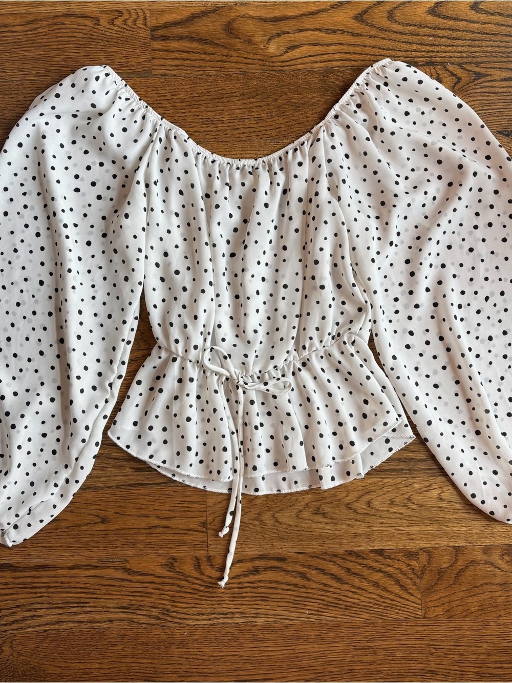Altar'd State White Peplum Blouse with Black Polka Dots | Women’s Medium
